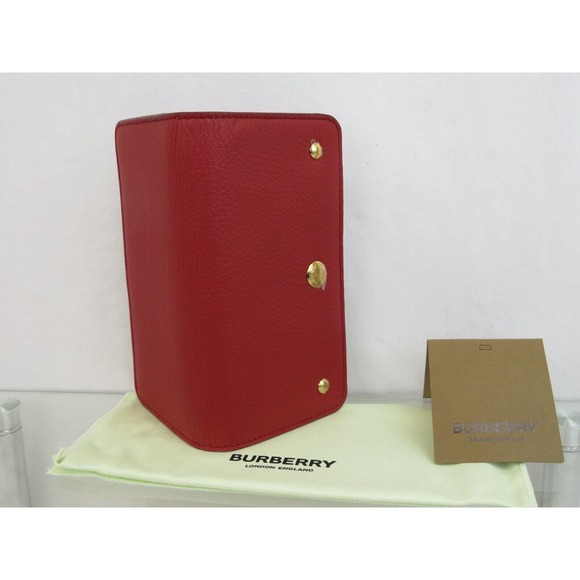 $530 BURBERRY ROWE RED LEATHER LOGO FOLDING BILL SNAP CLUTCH CONTINENTAL WALLET - Picture 10 of 14